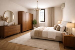 Camera da letto elegante e spaziosa